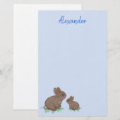 Papeterie Maman mignonne et bébé lapin dans un bleu trèfle (Devant / Derrière)