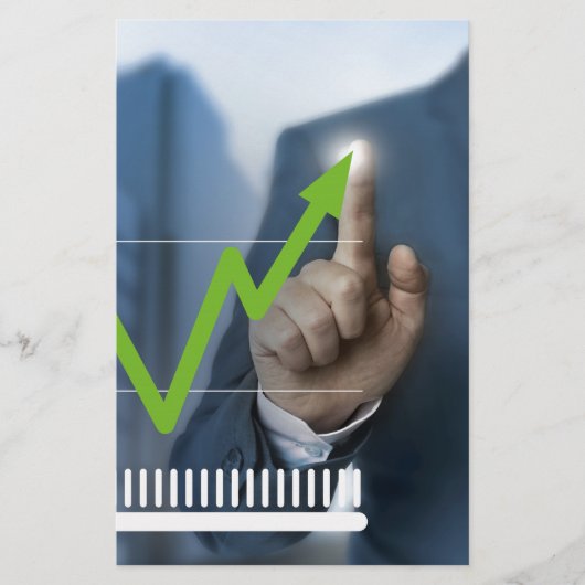 Papeterie Man showing stock price touchscreen concept (Devant)