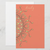 Papeterie Mandala Saumon rose & Filigree Or Avec Diamants (Devant / Derrière)