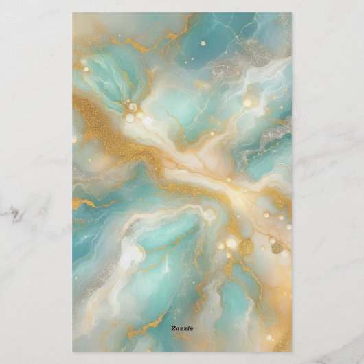 Papeterie Marbre céleste turquoise avec perles d'or (Dos)