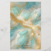 Papeterie Marbre céleste turquoise avec perles d'or (Devant)