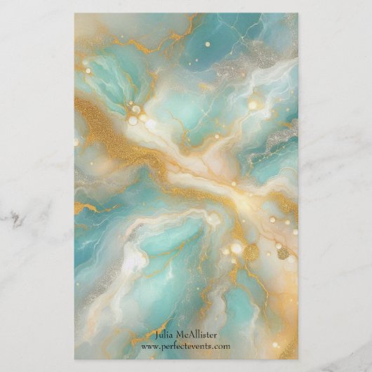 Papeterie Marbre céleste turquoise avec perles d'or (Devant)