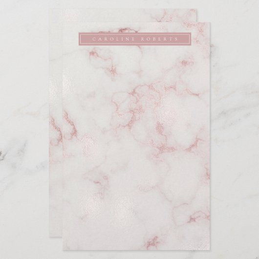 Papeterie Marbre doré rose moderne (Devant / Derrière)