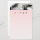 Papeterie Marbre gris lisse moderne avec ruban or (Devant / Derrière)