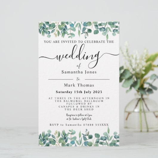 Papeterie Mariage blanc Eucalyptus Greenery (Debout devant)
