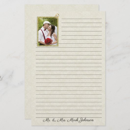 Papeterie Mariage damassé de crème avec photo (Devant / Derrière)