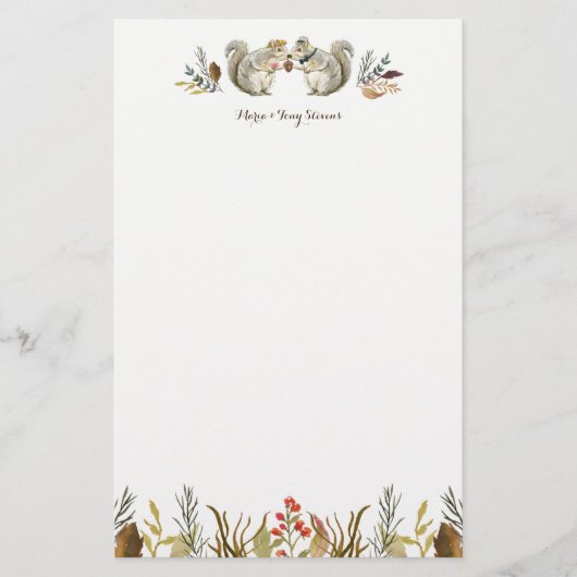 Papeterie Mariage d'aquarelle Rustique Boho Woodland Squirre (Devant)