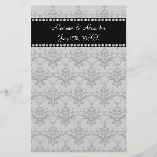 Papeterie Mariage favorise Gray damask (Devant)