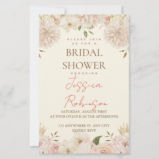 Papeterie Mariage Fleurs Rose Tendresse (Devant)