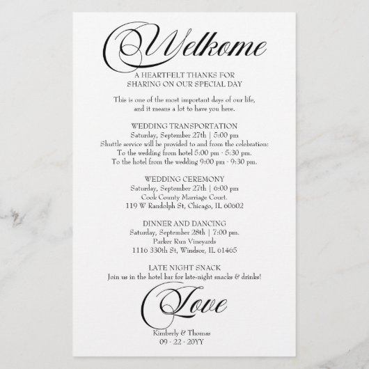 Papeterie Mariage Itinéraire Icon Chic Script Mariage (Dos)