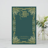 Papeterie Mariage Monogramme Classic Gold Frame Dark Green (Debout devant)