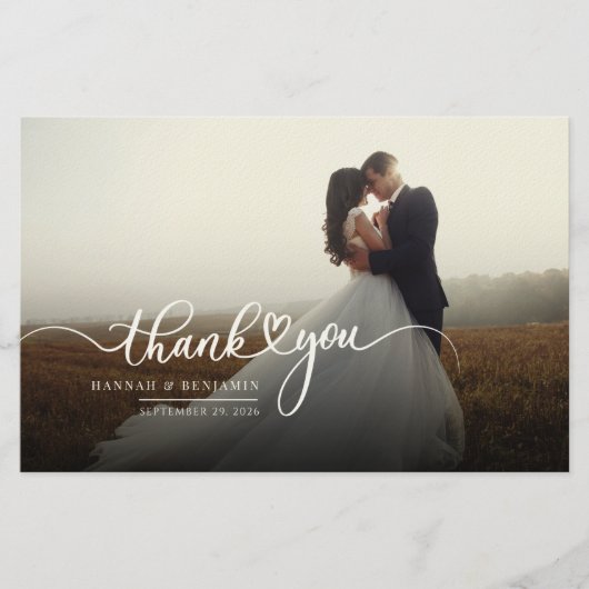 Papeterie Mariage photo de script manuscrit Merci (Devant)