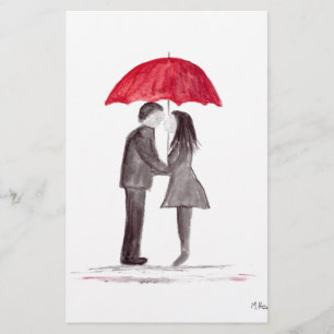 Papeterie Mariage romantique avec parapluie rouge aquarelle