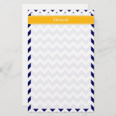 Papeterie Marine Blanc Chevron ZigZag Goldenrod Nom Monogram (Devant / Derrière)