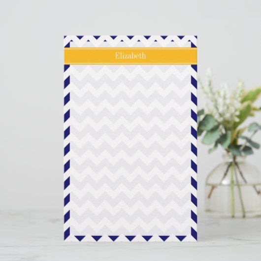 Papeterie Marine Blanc Chevron ZigZag Goldenrod Nom Monogram (Debout devant)