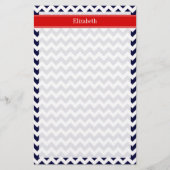 Papeterie Marine Bleu Blanc Chevron Zig Zag Rouge Nom Monogr (Devant)