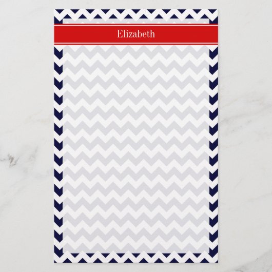 Papeterie Marine Bleu Blanc Chevron Zig Zag Rouge Nom Monogr (Devant)