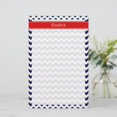 Papeterie Marine Bleu Blanc Chevron Zig Zag Rouge Nom Monogr (Debout devant)