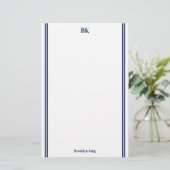 Papeterie Marine Blue Double Lines Monogramme & Nom (Debout devant)