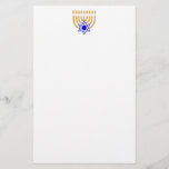 Papeterie Menorah et l'étoile de David<br><div class="desc">Menorah d'or avec l'étoile de David bleue au fond central</div>