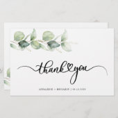 Papeterie Merci Mariage à lettres mains Eucalyptus (Devant / Derrière)