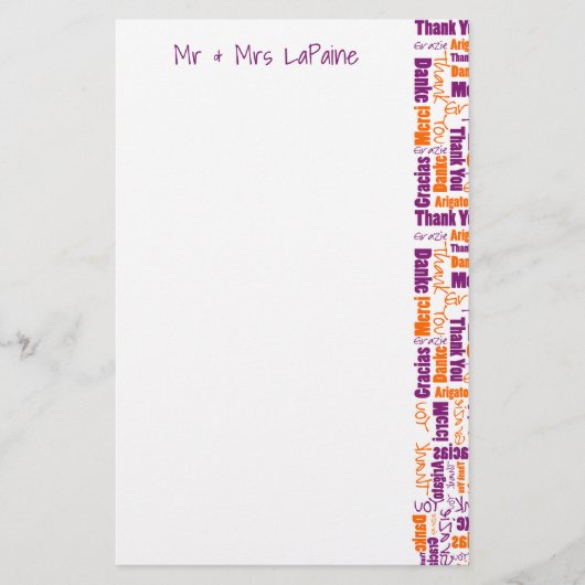 Papeterie Merci multilingue Typographie Collage Mariage (Devant)