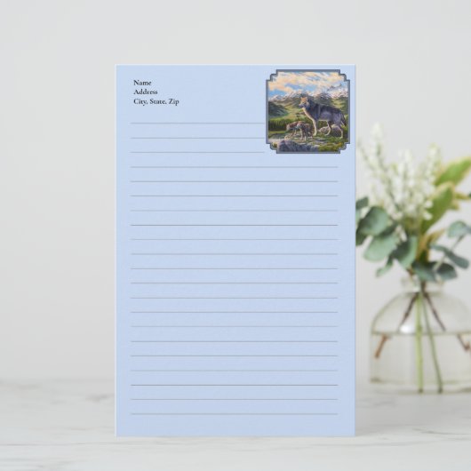 Papeterie Mère Wolf & Pups Mountain River Valley (Debout devant)