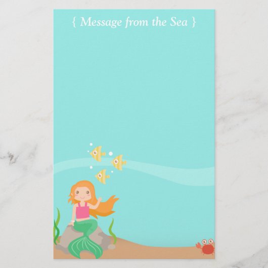 Papeterie Message de la mer, sirène avec des animaux d'océan (Devant)