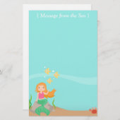 Papeterie Message de la mer, sirène avec des animaux d'océan (Devant / Derrière)