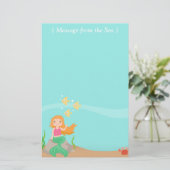 Papeterie Message de la mer, sirène avec des animaux d'océan (Debout devant)
