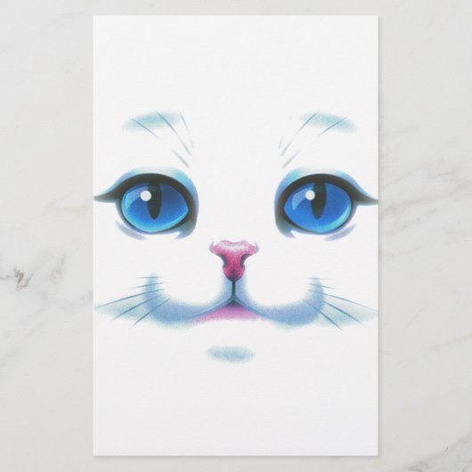 Papeterie Mignonne Blanc Chat Bleu yeux visage (Devant)