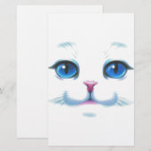 Papeterie Mignonne Blanc Chat Bleu yeux visage (Devant / Derrière)