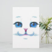 Papeterie Mignonne Blanc Chat Bleu yeux visage (Debout devant)
