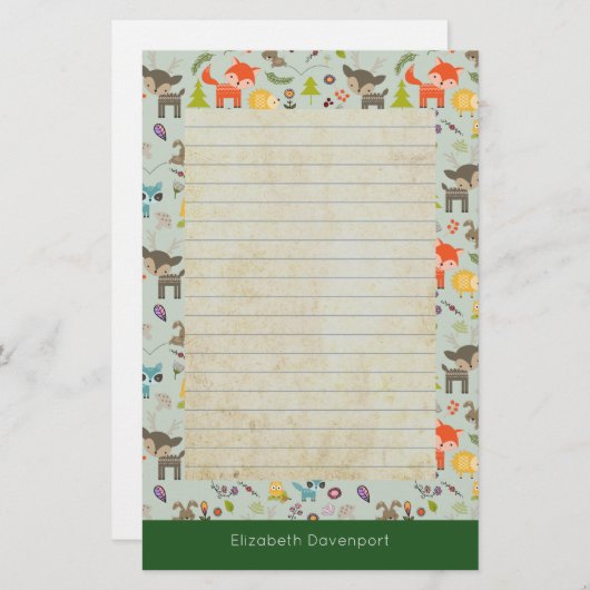 Papeterie Mignonne forêt Créatures Motif animal Lins (Devant / Derrière)