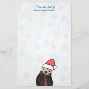 Papeterie Mignonne Otter portant un chapeau de Père Noël