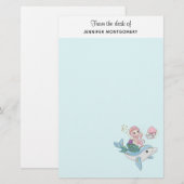 Papeterie Mignonne sirène chevauchant un dauphin sous la mer (Devant / Derrière)