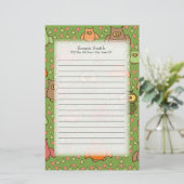 Papeterie Mignons hiboux bruns rose orange sur fond vert (Debout devant)