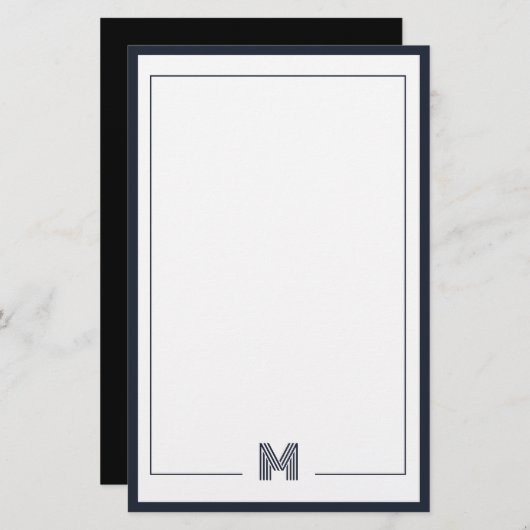 Papeterie Minimalist Monogram Double Border Stationery (Devant / Derrière)
