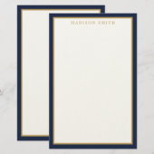 Papeterie Minimalist Navy Blue and Gold Monogram (Devant / Derrière)