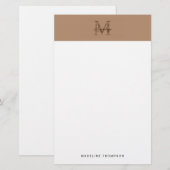 Papeterie Minimalist Script Metallic Taupe Gold Monogram (Devant / Derrière)