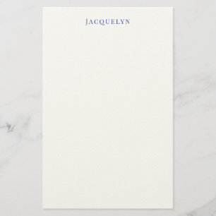 Papeterie Minimaliste Blanc Bleu Plaine Élégant Nom moderne