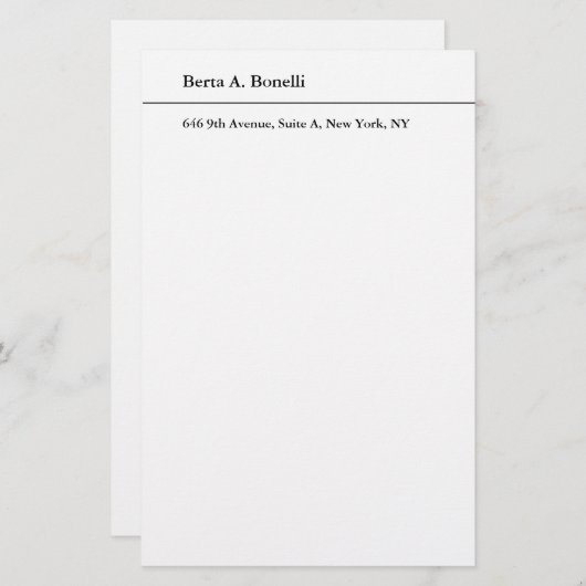 Papeterie Minimaliste moderne blanc noir uni (Devant / Derrière)