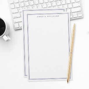 Papeterie Minimaliste Monogramme Bleu Deux Bordures