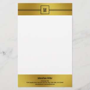 Papeterie Modèle de Monogramme noir blanc et or moderne