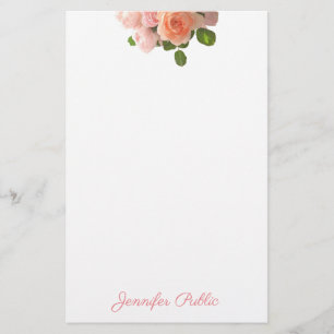 Papeterie Modèle élégant de roses d'aquarelle de nom