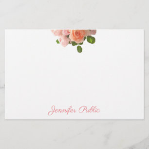 Papeterie Modèle floral de nom manuscrit Roses aquarelle