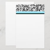 Papeterie Modèle floral Turquoise et Noir (Devant / Derrière)