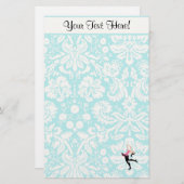 Papeterie Modèle turquoise Damask Patinage sur glace (Devant / Derrière)