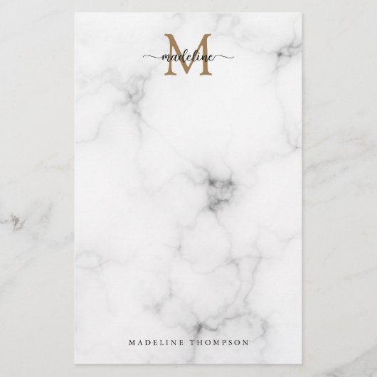Papeterie Modern Marble Gold Girly Script Monogram (Devant)