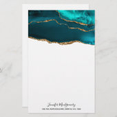 Papeterie Moderne Design Turquoise Agate & Gold Ribbon sur B (Devant / Derrière)
